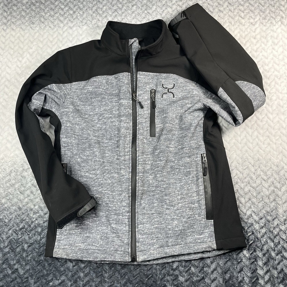 Hooey Softshell Fleece Mens Med Black‎ Gray Lined Full Zip Jacket Western Rodeo